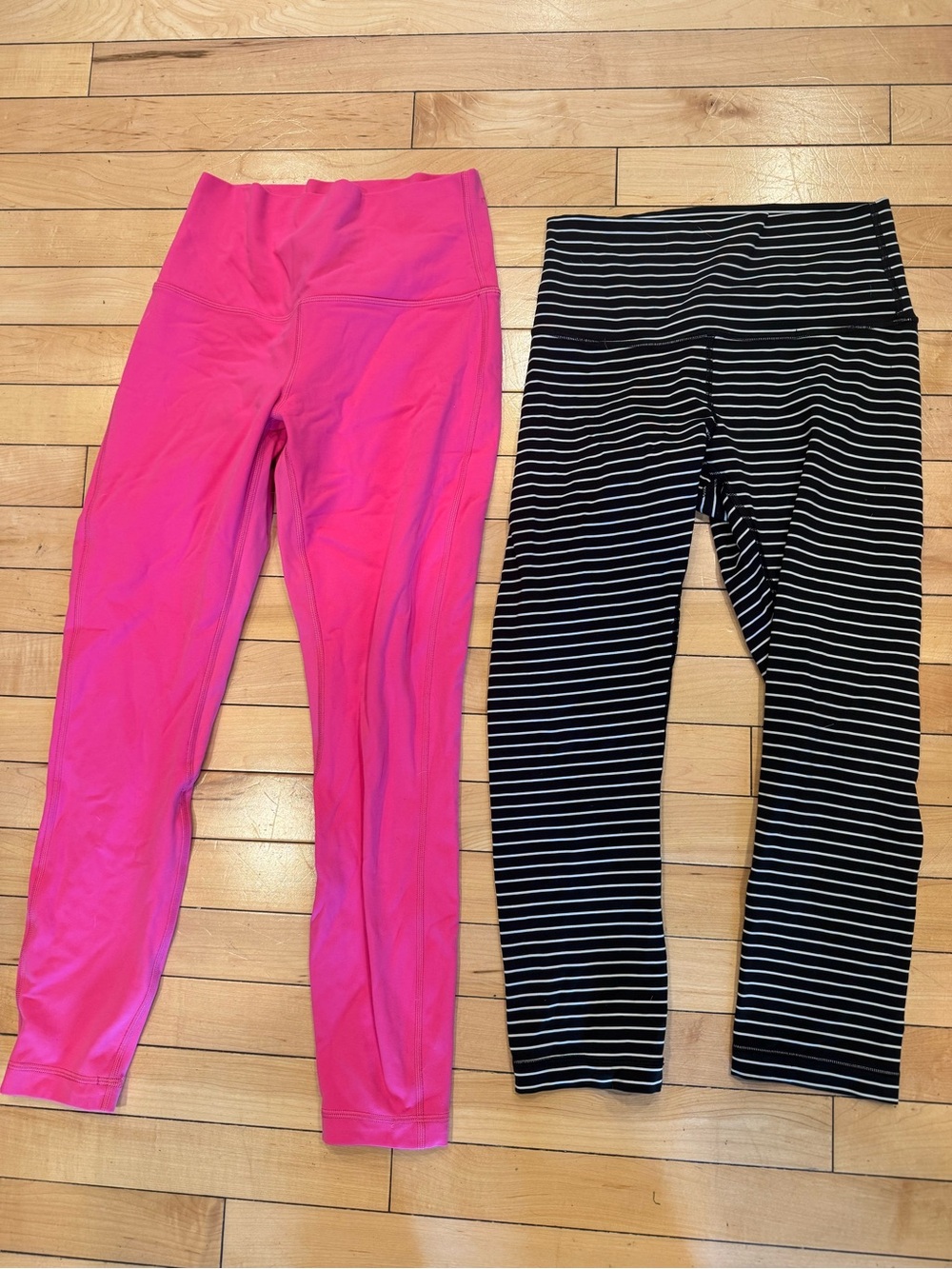 lululemon athletica lot hot pink and striped cropped leggings